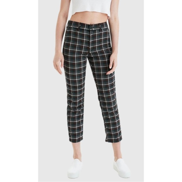 American Eagle Outfitters Pants - American Eagle super hi-rise skinny trousers in green plaid crop length size 8